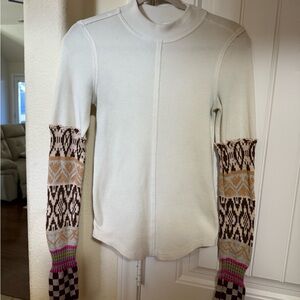 We The Free Cream Knit Top with Patterned Sleeves